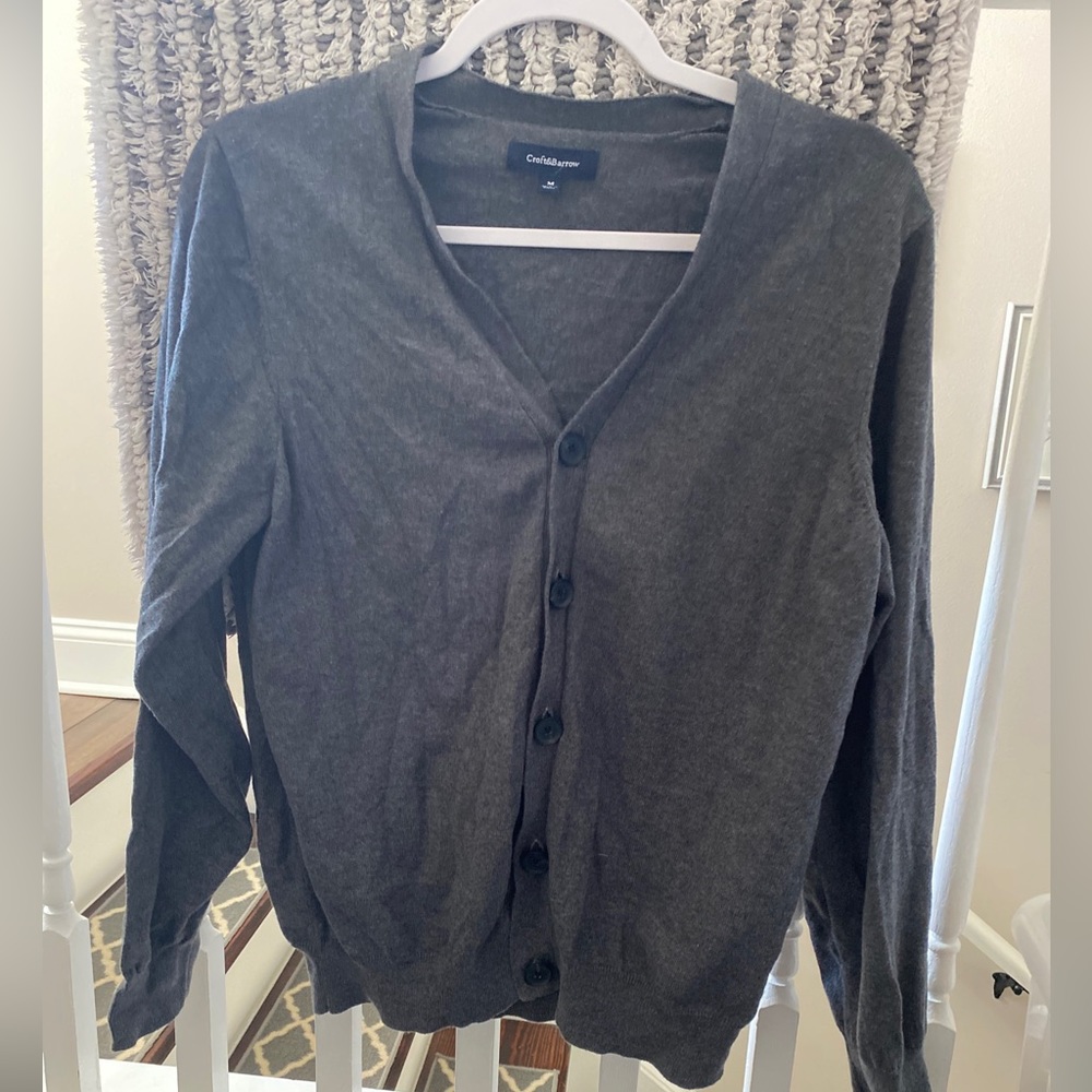 Croft & Barrow Classic Cardigan Sweater V-Neck 5Button Front Gray Size M EUC